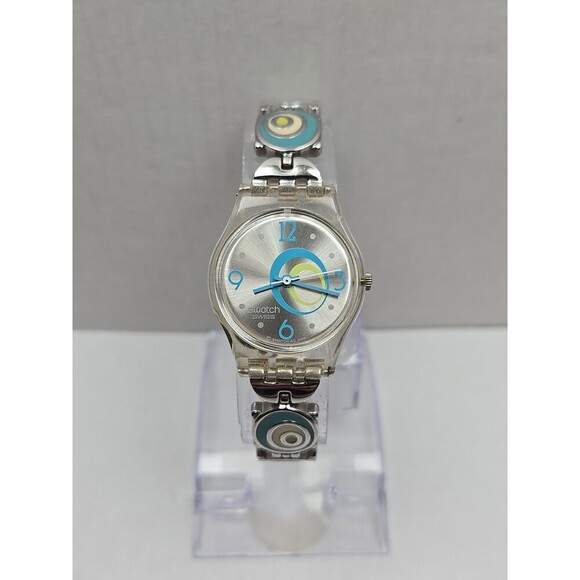Swatch Check Pea LK267G Womens 25mm Clear Case Silver Bracelet Swiss New Battery - Picture 1 of 11